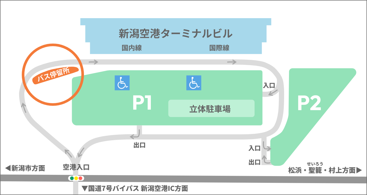 新潟空港乗降場所：国内線出口右手